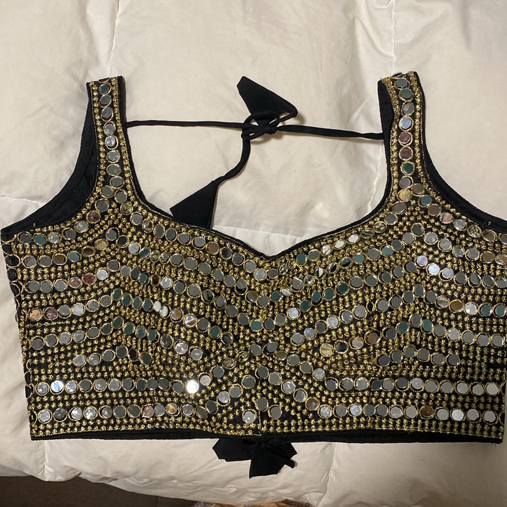Salwar Kameez Black Embellished Mirror Crop Top